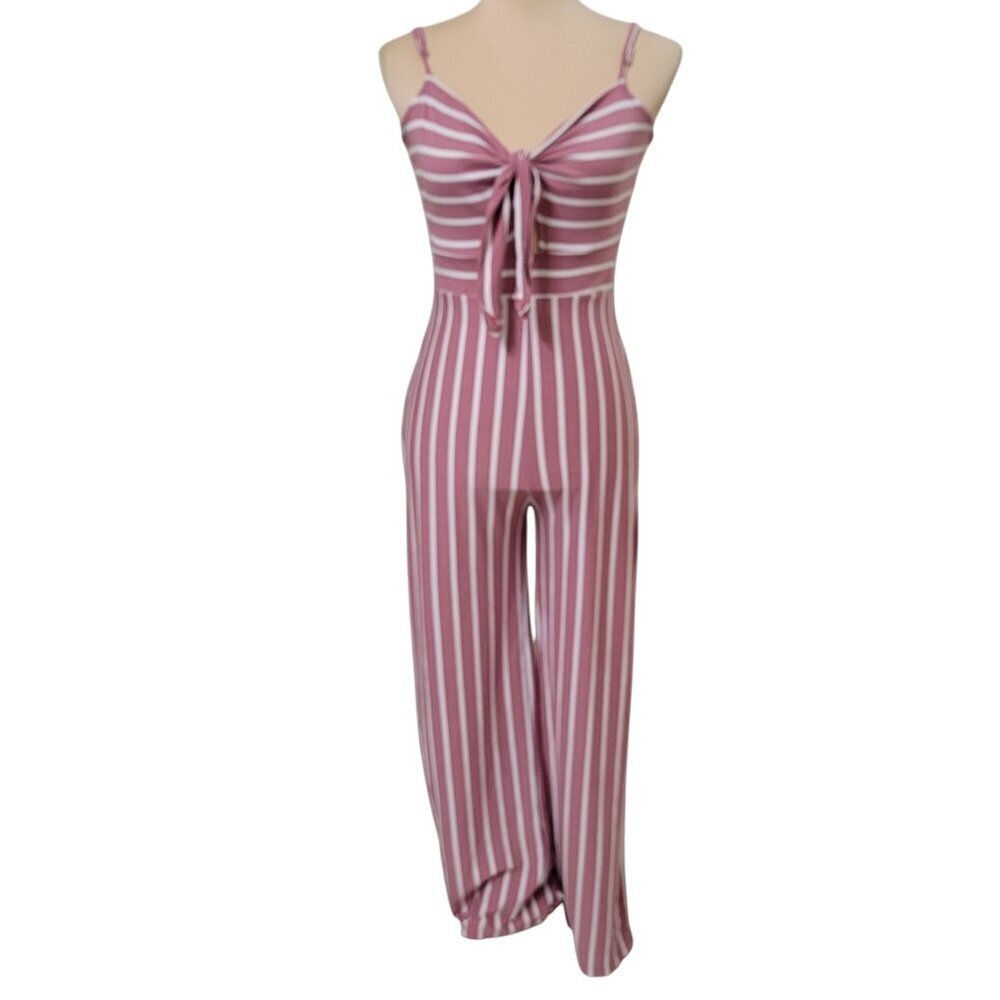 Poof New York Size S Pink/Mauve and White Striped Halter Jumpsuit